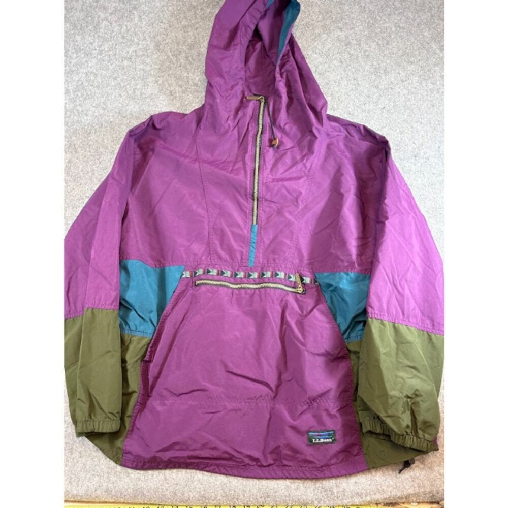 VTG 80s LL Bean Colorblock Anorak Jacket Mens XL Purple Aztec Trim Windbreaker